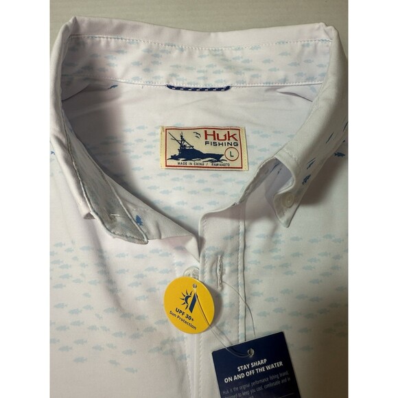 Huk Up Fishing Stream Kona Men's Shirt White Large - Picture 5 of 13